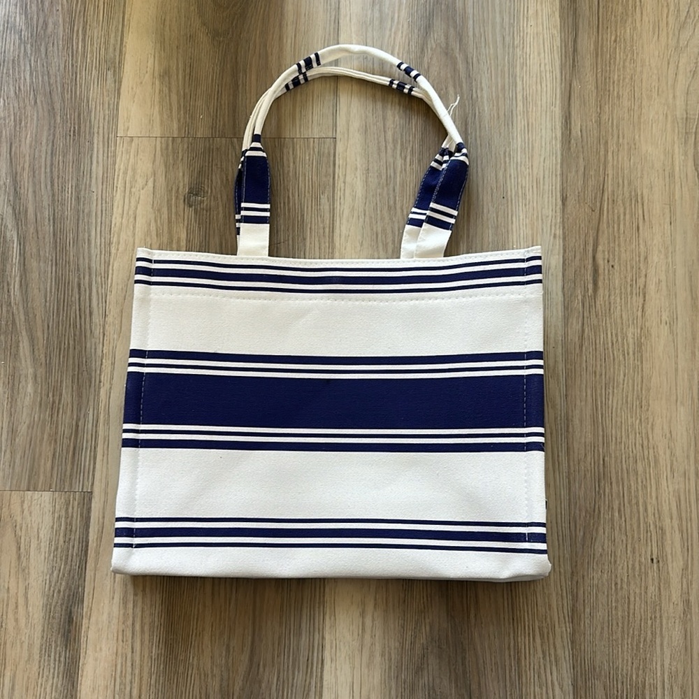 Obagi Canvas Tote with Navy and White Stripes NWOT